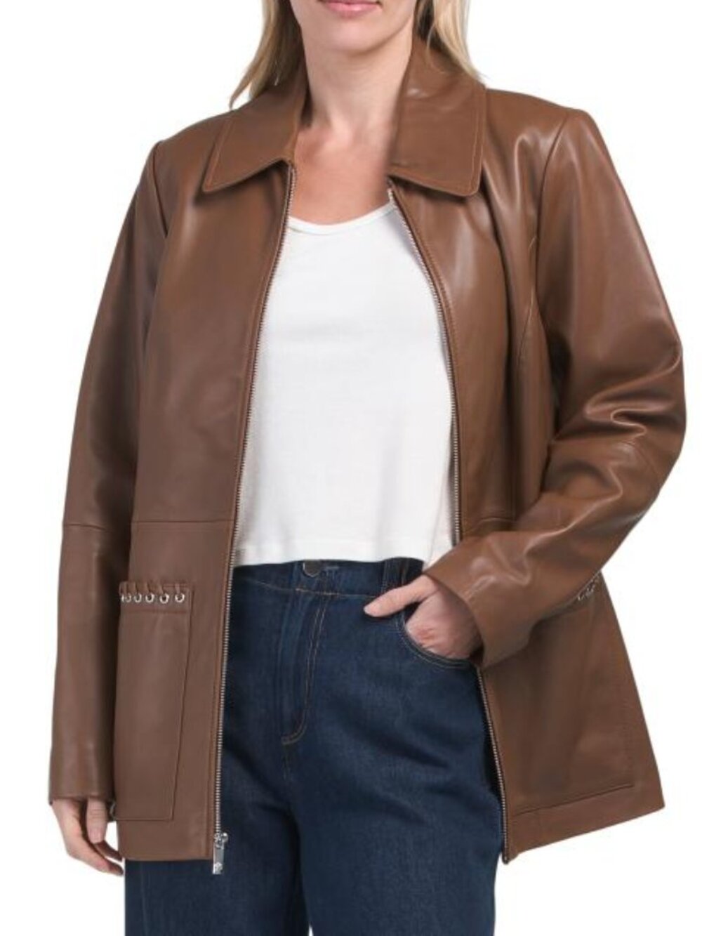 ANNE KLEIN Leather Missy Zip Front Jacket
